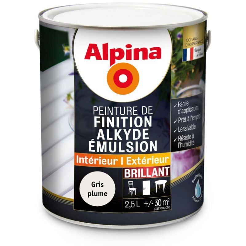 Peinture Alkyde en Emulsion Bois & Multisupports - Intérieur & Extérieur - Brillant Couleur: Gris plume - Conditionnement: 2.5L - Alpina