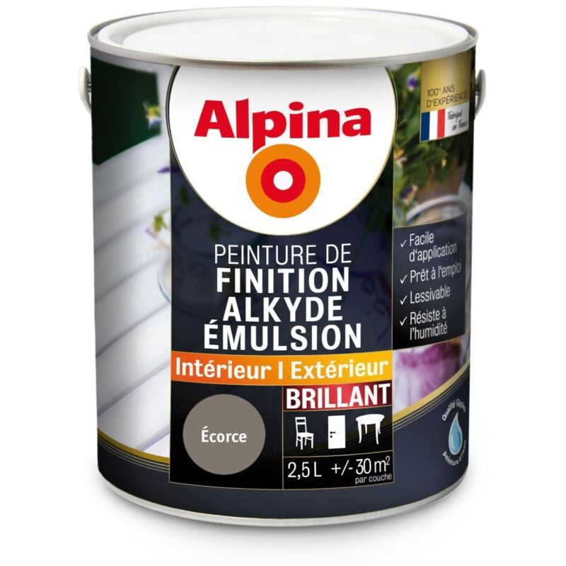 Peinture Alkyde en Emulsion Bois & Multisupports - Intérieur & Extérieur - Brillant Couleur: Ecorce - Conditionnement: 2.5L - Alpina