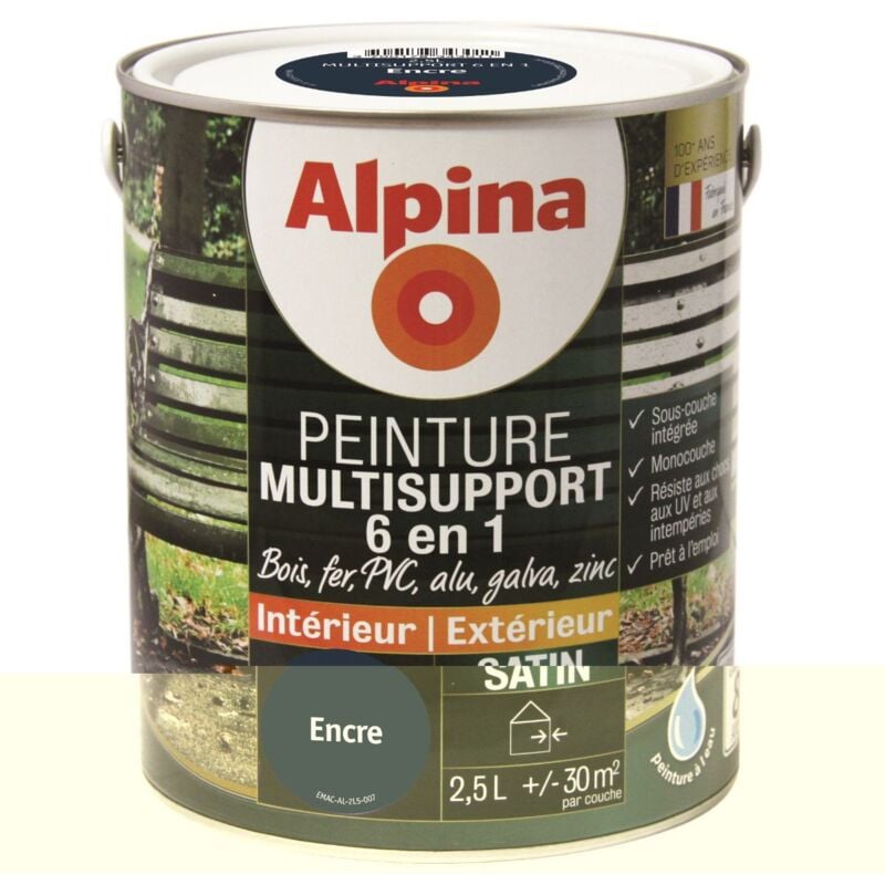 Peinture Multisupports 6 en 1 - Monocouche - Intérieur & Extérieur - Satin Couleur: Encre - Conditionnement: 2.5L - Alpina