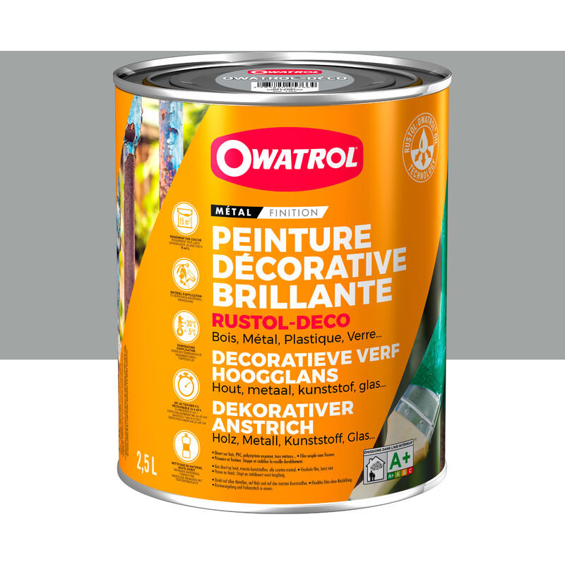 Owatrol - Peinture décorative antirouille Rustol Deco ral 7040 Gris fenêtre brillant 2,5L