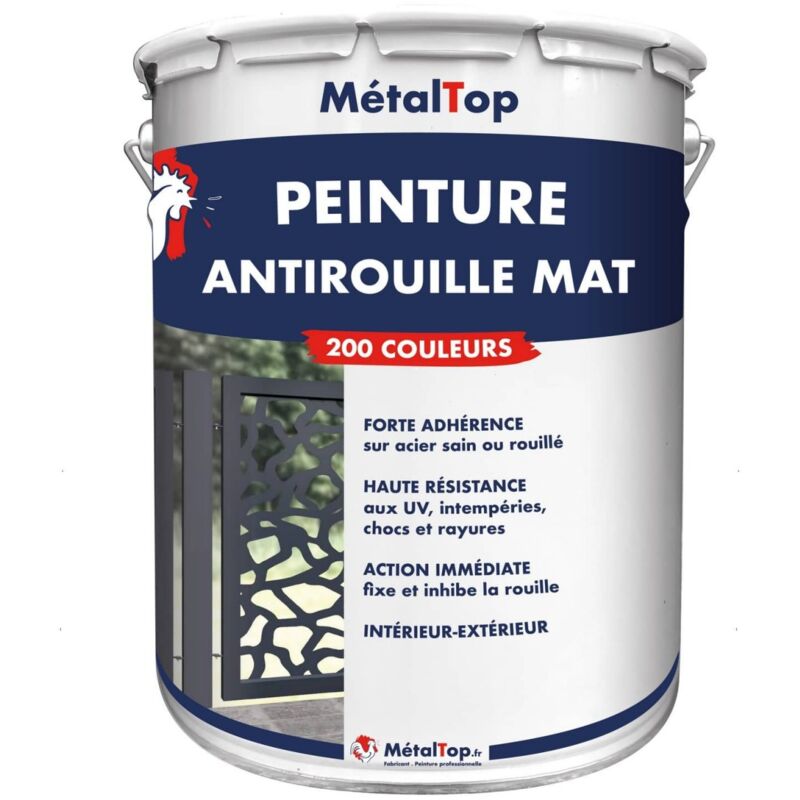 Metaltop - Peinture Antirouille Mat - Pot 1 l - 9017 - Noir signalisation