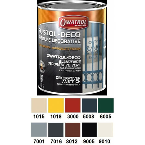 Peinture antirouille mat au RAL décorative 2,5L multi supports Rustol Deco OWATROL - plusieurs modèles disponibles