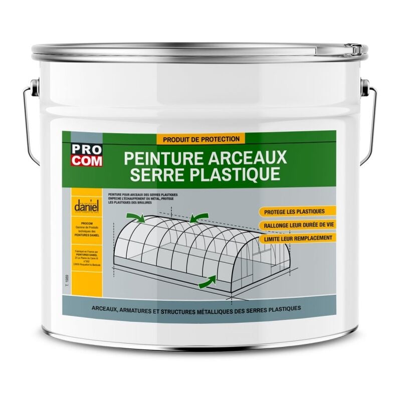 Peinture arceaux, serre plastique, empeche l'échauffement des arceaux métal, protège les écrans plastiques des brulures Procom ffffff 5 Kg