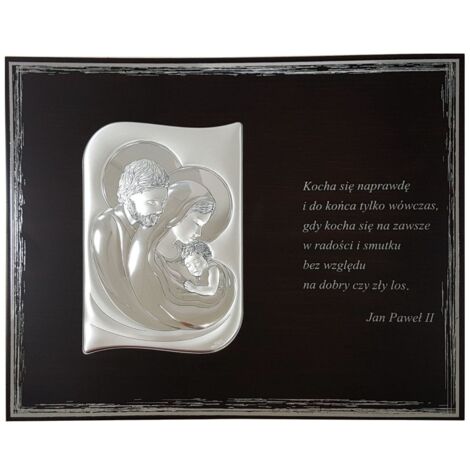 Peinture argentée moderne de la Sainte Famille avec une citation de Jean-Paul II 25x20 Taille: 25x20 cm UGS : VL822/S