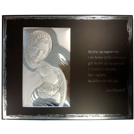 Peinture argentée moderne de la Sainte Famille avec une citation de Jean-Paul II 25x20 Taille: 25x20 cm UGS : VL823/S