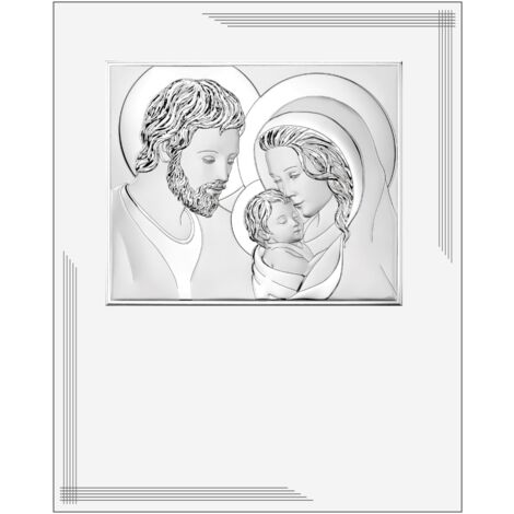 Peinture argentée moderne de la Sainte Famille sur panneau blanc 25x20 Taille: 25x20 cm UGS : VL873BI