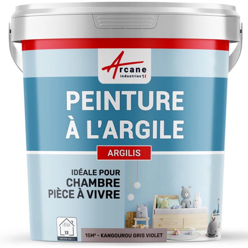 Peinture argile naturelle decoration chambre enfant ARGILIS - 15 m² (2.5 kg en 1 couche) Kangourou Gris Violet - ARCANE INDUSTRIES
