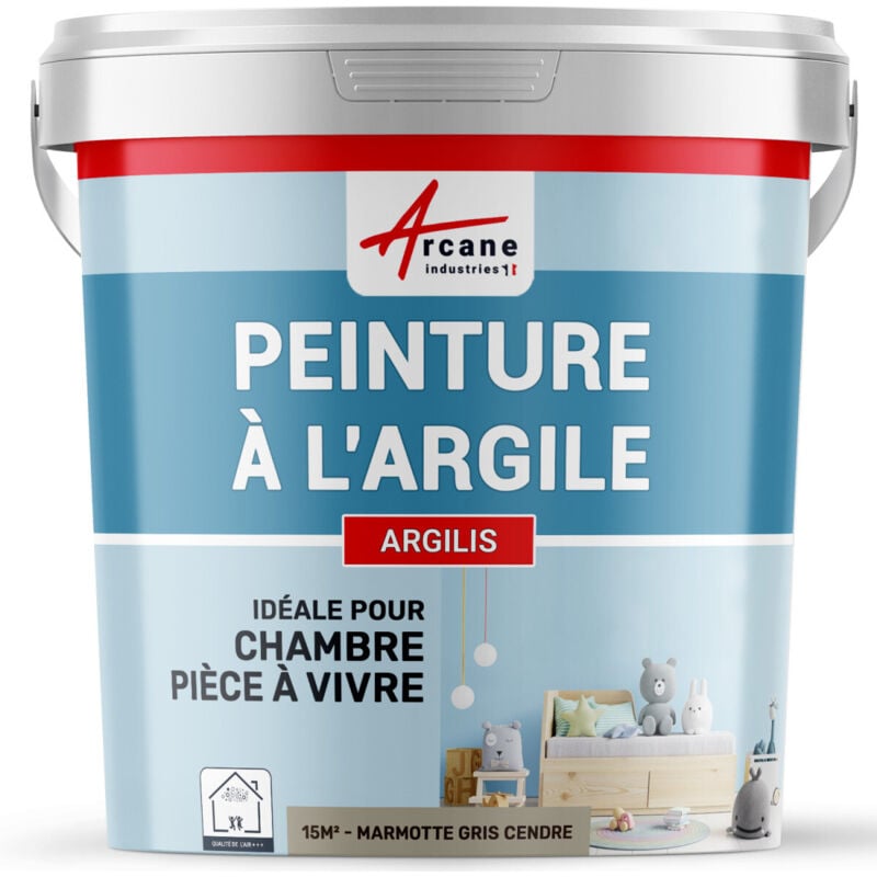 Peinture argile naturelle decoration chambre enfant argilis - 15 m² (2.5 kg en 1 couche) Marmotte Gris Cendre Arcane Industries