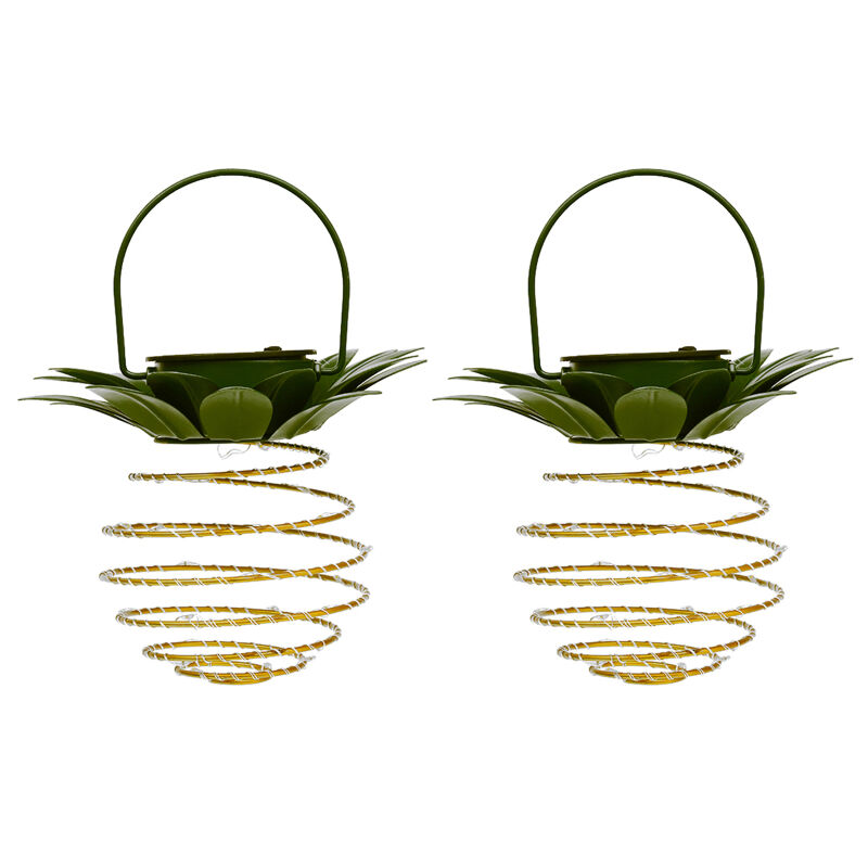 Lot de 2 lampes solaires de jardin à 24 LED en forme d'ananas, à suspendre, à énergie solaire, pour allée, pelouse, patio, jardin, décoration, lampe