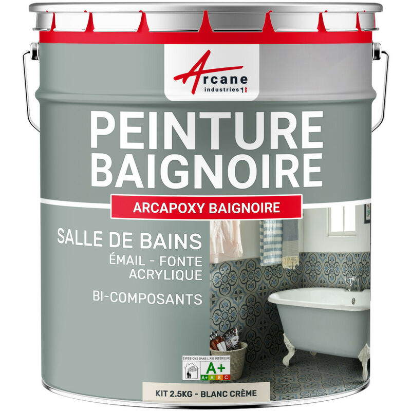 Peinture baignoire et lavabo - Résine de rénovation pour émail, acrylique et fonte - ARCANE INDUSTRIES - 2.5 kg (jusqu'à 8 m² en 2 couches) Blanc