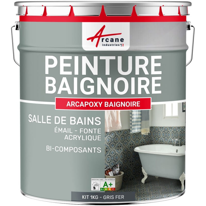 Peinture baignoire et lavabo - Résine de rénovation pour émail, acrylique et fonte Arcane Industries 1 kg (jusqu'à 3 m² en 2 couches) Gris fer - ral