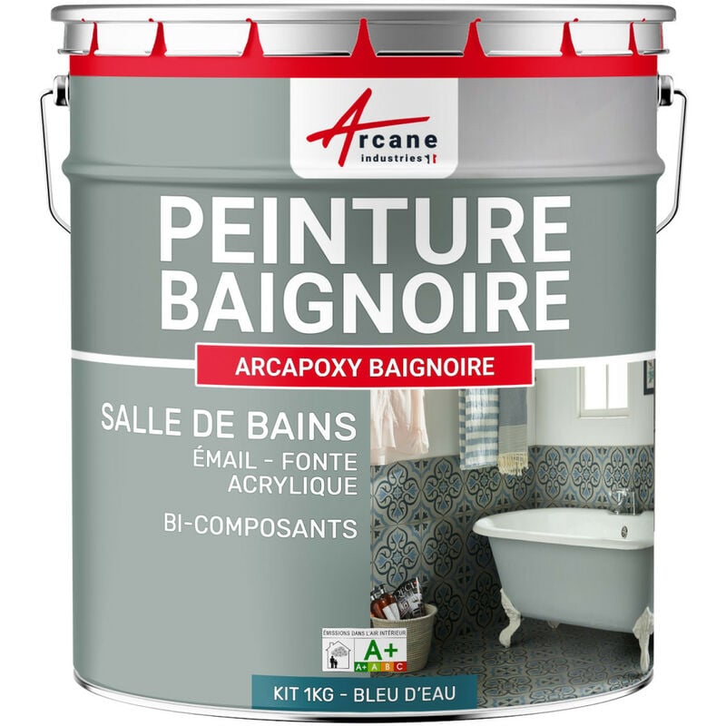 Peinture baignoire et lavabo - Résine de rénovation pour émail, acrylique et fonte Arcane Industries 1 kg (jusqu'à 3 m² en 2 couches) Bleu D'eau