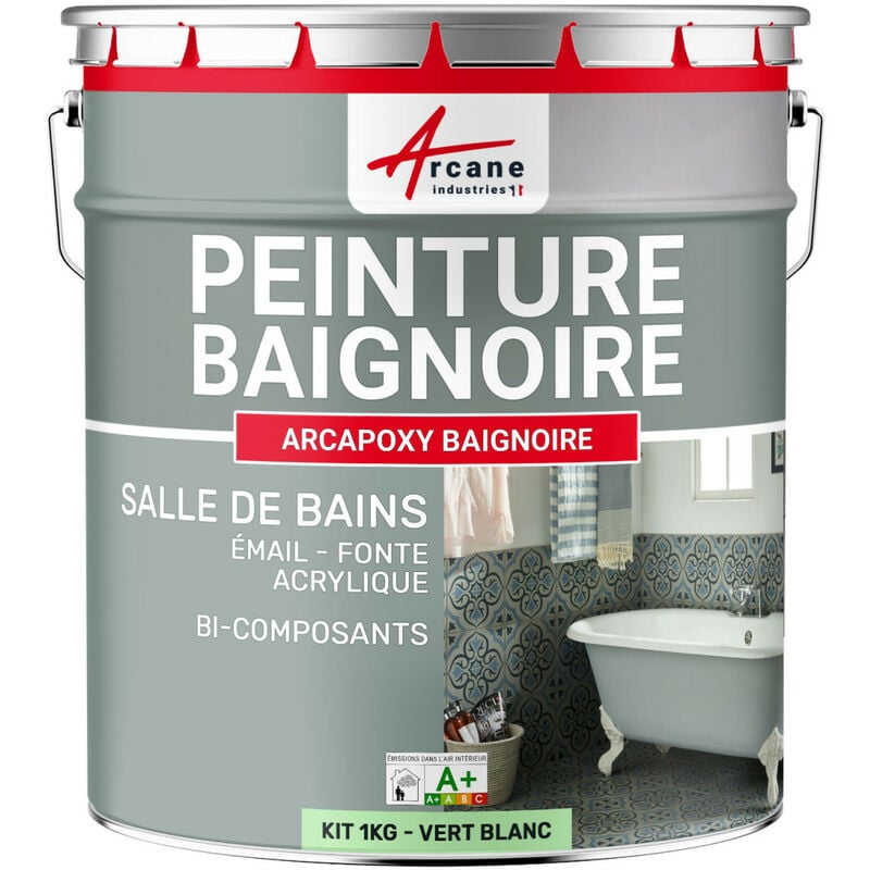 Peinture baignoire et lavabo - Résine de rénovation pour émail, acrylique et fonte Arcane Industries 1 kg (jusqu'à 3 m² en 2 couches) Vert Blanc