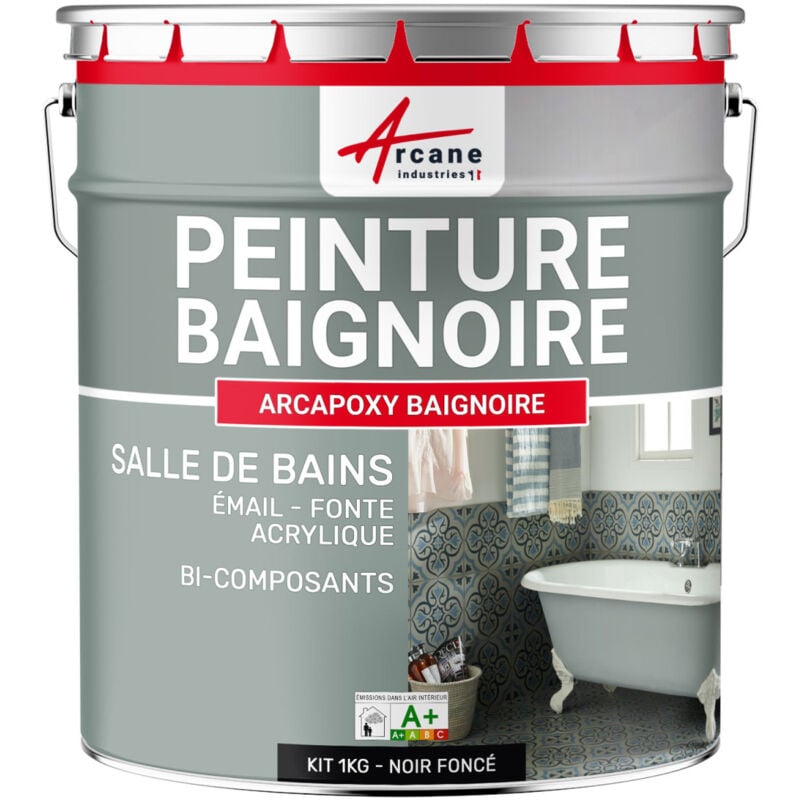 Peinture baignoire et lavabo - Résine de rénovation pour émail, acrylique et fonte Arcane Industries 1 kg (jusqu'à 3 m² en 2 couches) Noir foncé ral