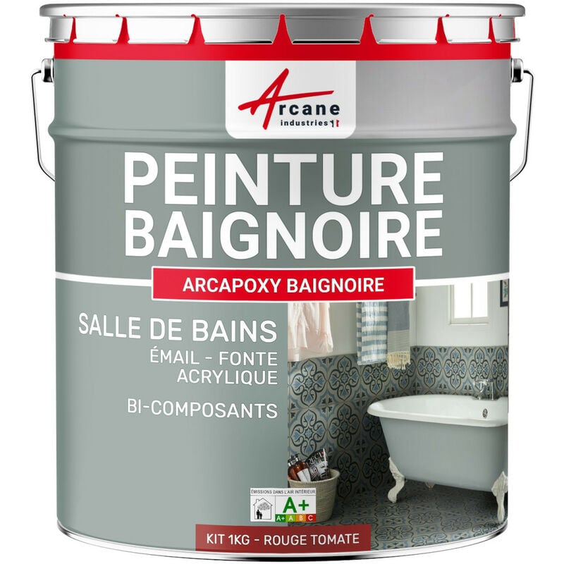 Peinture baignoire et lavabo - Résine de rénovation pour émail, acrylique et fonte Arcane Industries 1 kg (jusqu'à 3 m² en 2 couches) Rouge Tomate