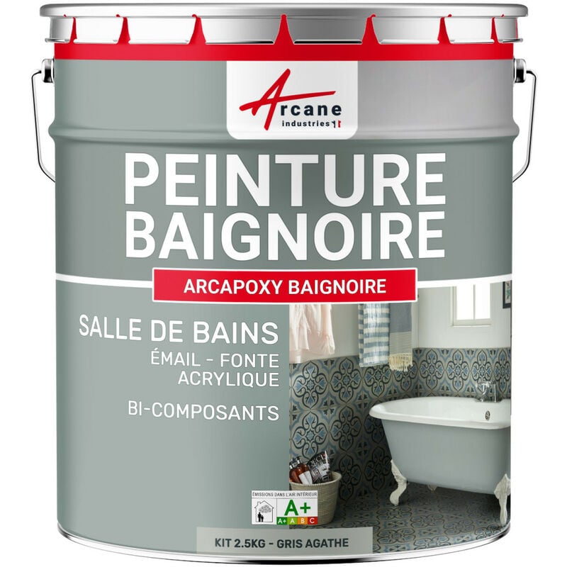 Peinture baignoire et lavabo - Résine de rénovation pour émail, acrylique et fonte Arcane Industries 2.5 kg (jusqu'à 8 m² en 2 couches) Gris Agate