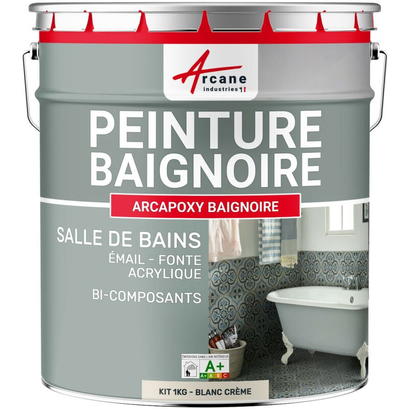Peinture baignoire et lavabo - Résine de rénovation pour émail, acrylique et fonte Arcane Industries 1 kg (jusqu'à 3 m² en 2 couches) Blanc Crème