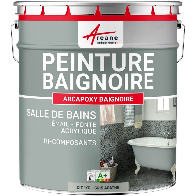 Peinture baignoire et lavabo - Résine de rénovation pour émail, acrylique et fonte Arcane Industries 1 kg (jusqu'à 3 m² en 2 couches) Gris Agate