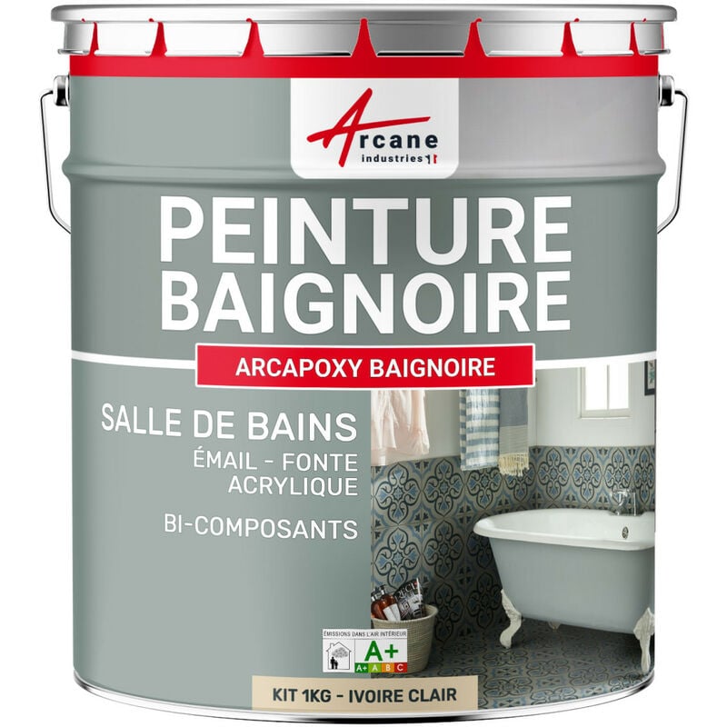Peinture baignoire et lavabo - Résine de rénovation pour émail, acrylique et fonte Arcane Industries 1 kg (jusqu'à 3 m² en 2 couches) Ivoire Clair