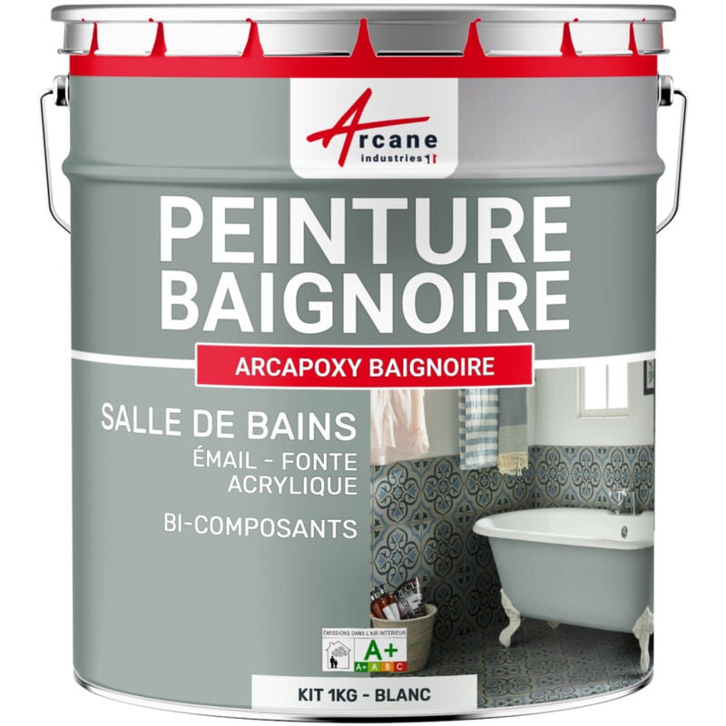 Peinture baignoire et lavabo - Résine de rénovation pour émail, acrylique et fonte Arcane Industries 1 kg (jusqu'à 3 m² en 2 couches) Blanc - ral