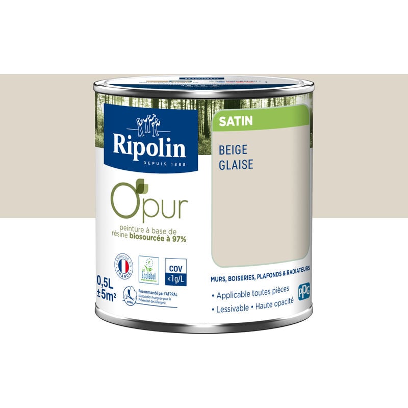 Peinture à base de résine biosourcée, Satin, Beige Glaise 0,5L Ripolin