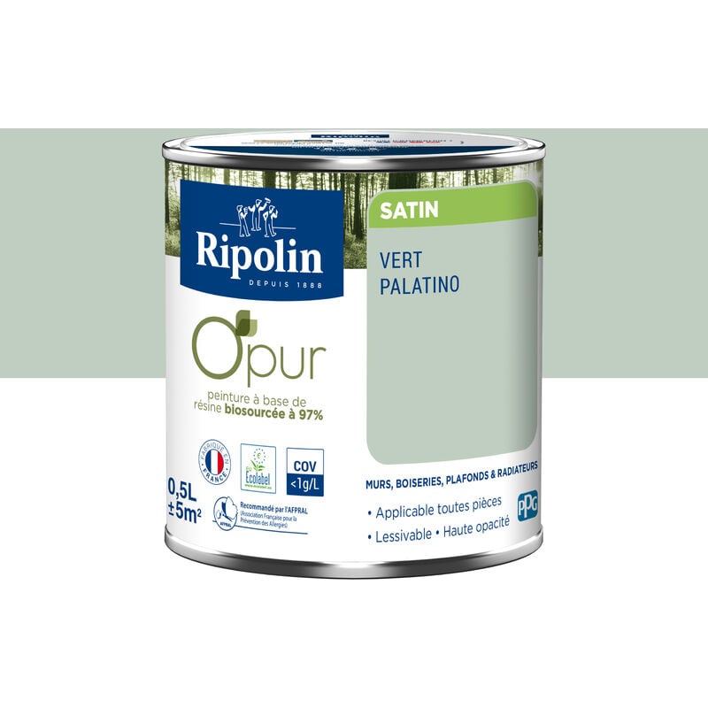 Peinture à base de résine biosourcée, Satin, Vert Palatino 0,5L Ripolin