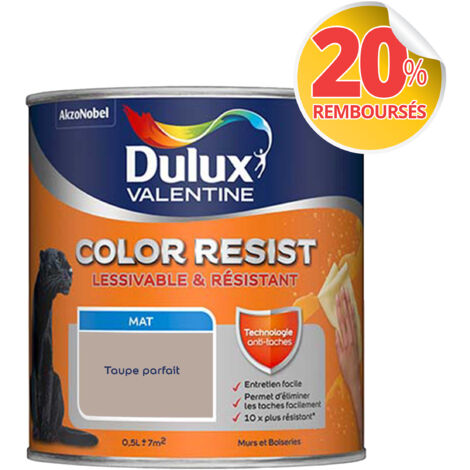 Peinture bicouche intérieure Color Resist Murs et Boiseries Mat Taupe Parfait 0,5 L - Dulux Valentine
