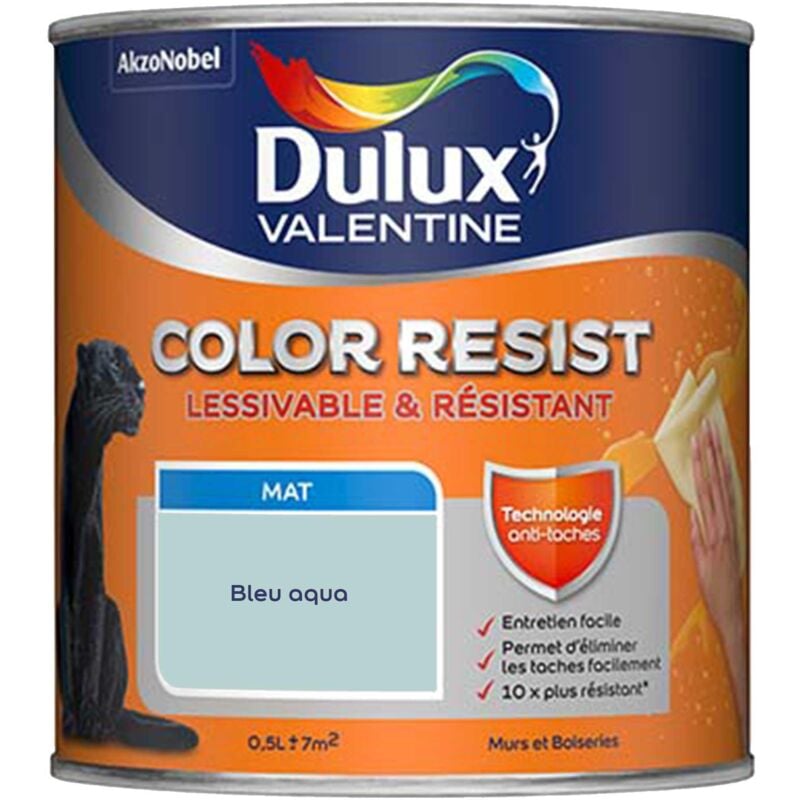Peinture bicouche intérieure Color Resist Murs et Boiseries Mat Bleu Aqua 2,5L Dulux Valentine