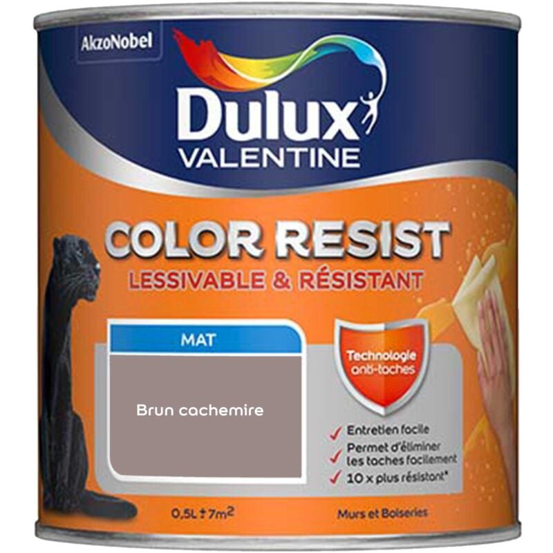 Peinture bicouche intérieure Color Resist Murs et Boiseries Mat Brun Cachemire 0,5 l Dulux Valentine