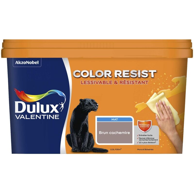 Peinture bicouche intérieure Color Resist Murs et Boiseries Mat Brun Cachemire 2,5L Dulux Valentine