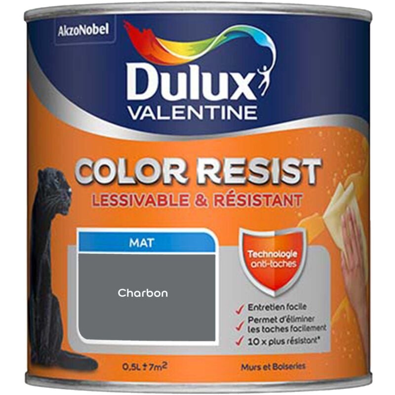 Peinture bicouche intérieure Color Resist Murs et Boiseries Mat Charbon 0,5 l Dulux Valentine