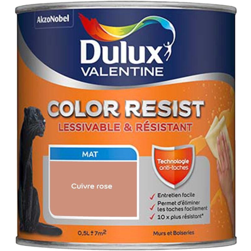 Peinture bicouche intérieure Color Resist Murs et Boiseries Mat Cuivre Rose 0,5 l Dulux Valentine