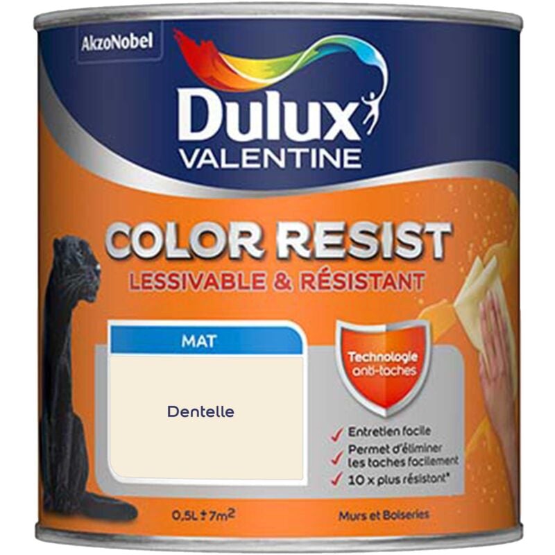 Peinture bicouche intérieure Color Resist Murs et Boiseries Mat Dentelle 0,5 l Dulux Valentine