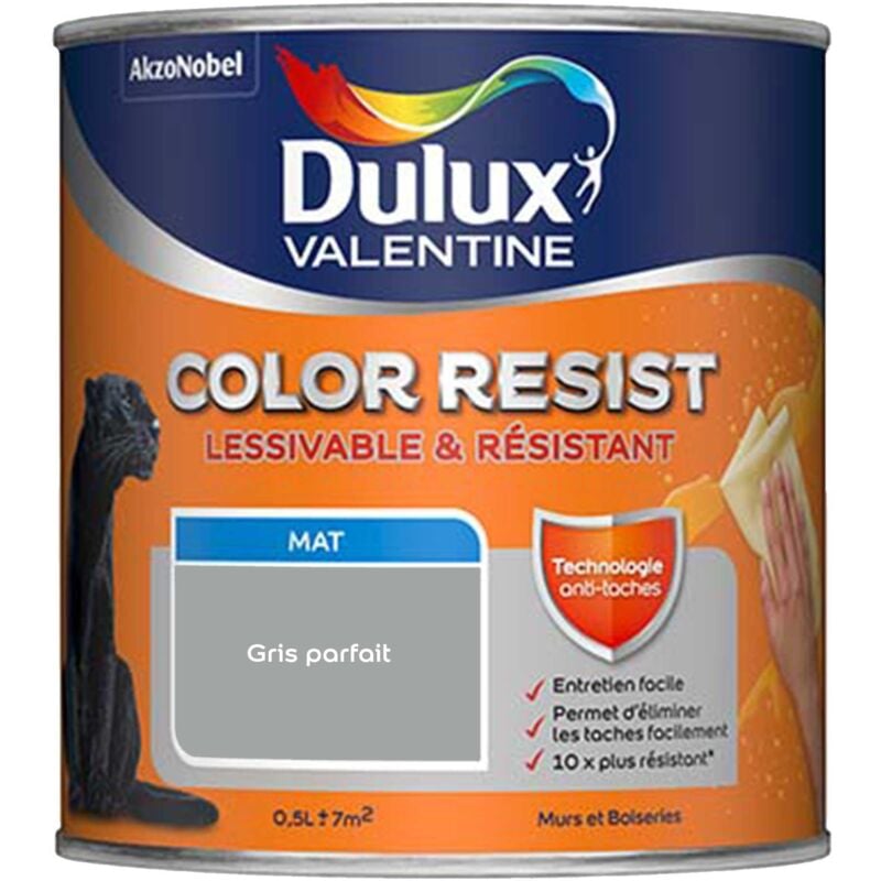 Peinture bicouche intérieure Color Resist Murs et Boiseries Mat Gris Parfait 0,5 l Dulux Valentine
