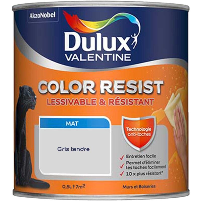 Peinture bicouche intérieure Color Resist Murs et Boiseries Mat Gris Tendre 0,5 l Dulux Valentine