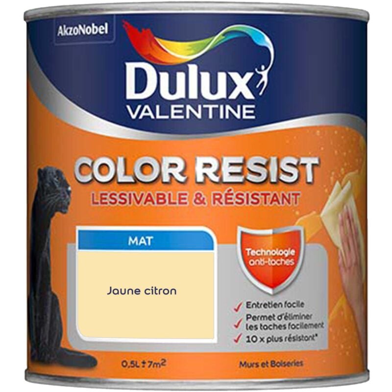 Peinture bicouche intérieure Color Resist Murs et Boiseries Mat Jaune Citron 0,5 l Dulux Valentine