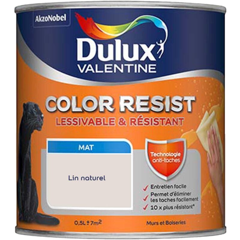 Peinture bicouche intérieure Color Resist Murs et Boiseries Mat Lin Naturel 0,5 l Dulux Valentine