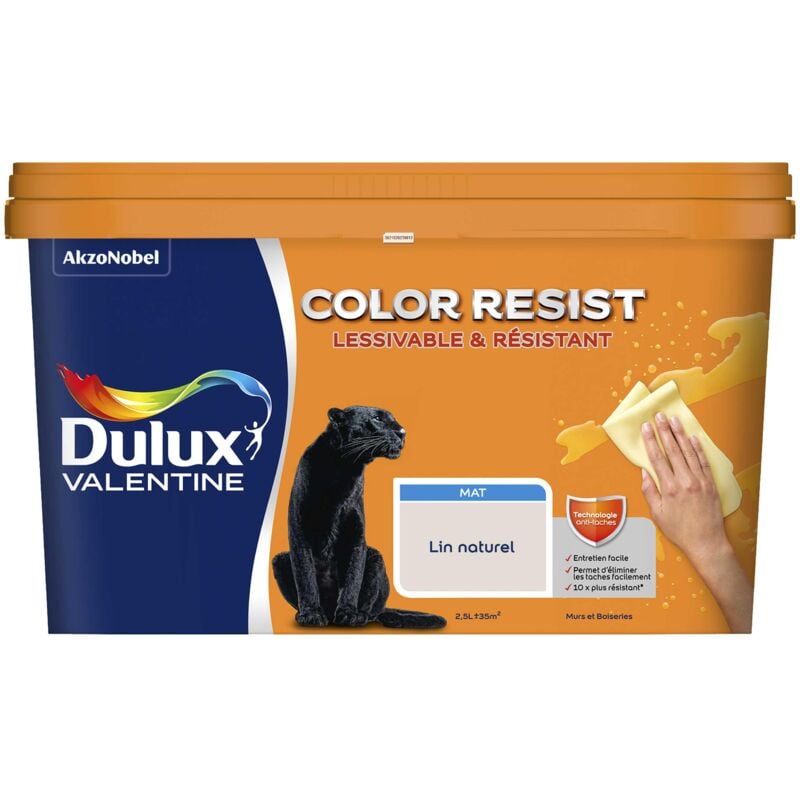 Peinture bicouche intérieure Color Resist Murs et Boiseries Mat Lin Naturel 2,5L Dulux Valentine