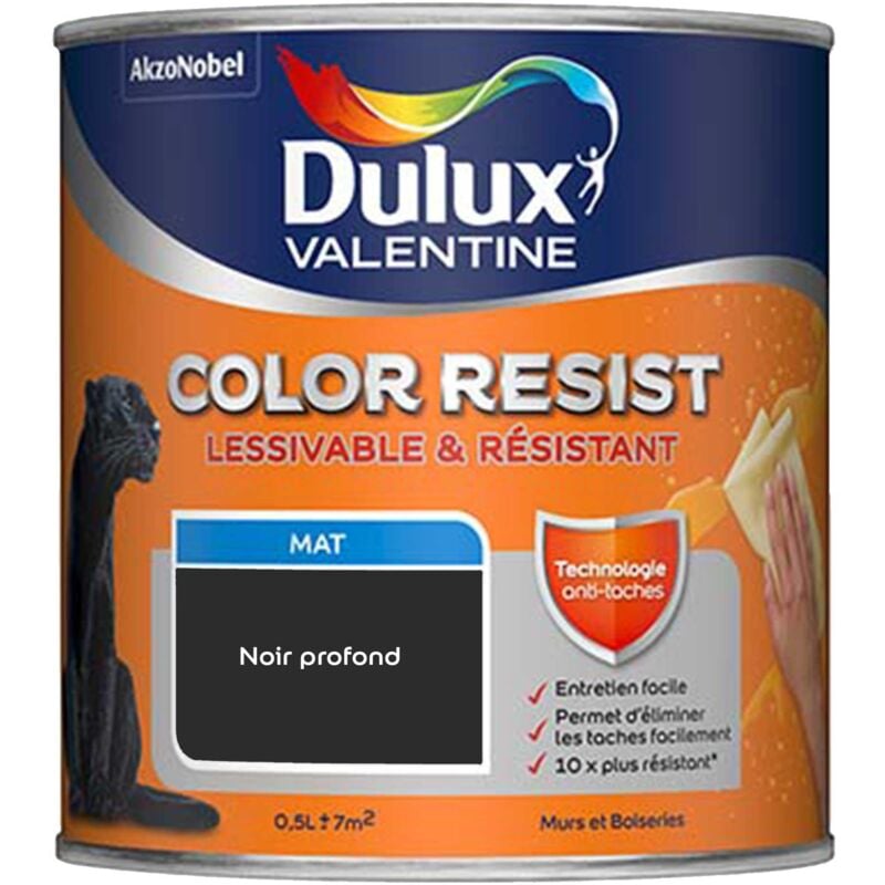 Peinture bicouche intérieure Color Resist Murs et Boiseries Mat Noir Profond 0,5 l Dulux Valentine
