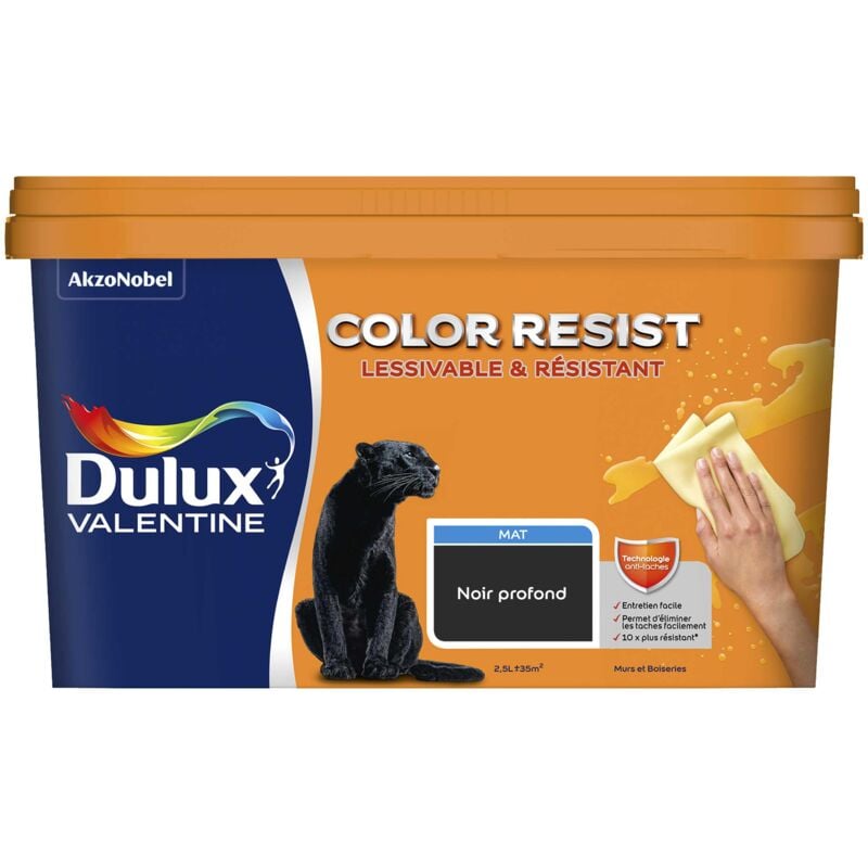 Peinture bicouche intérieure Color Resist Murs et Boiseries Mat Noir Profond 2,5L Dulux Valentine