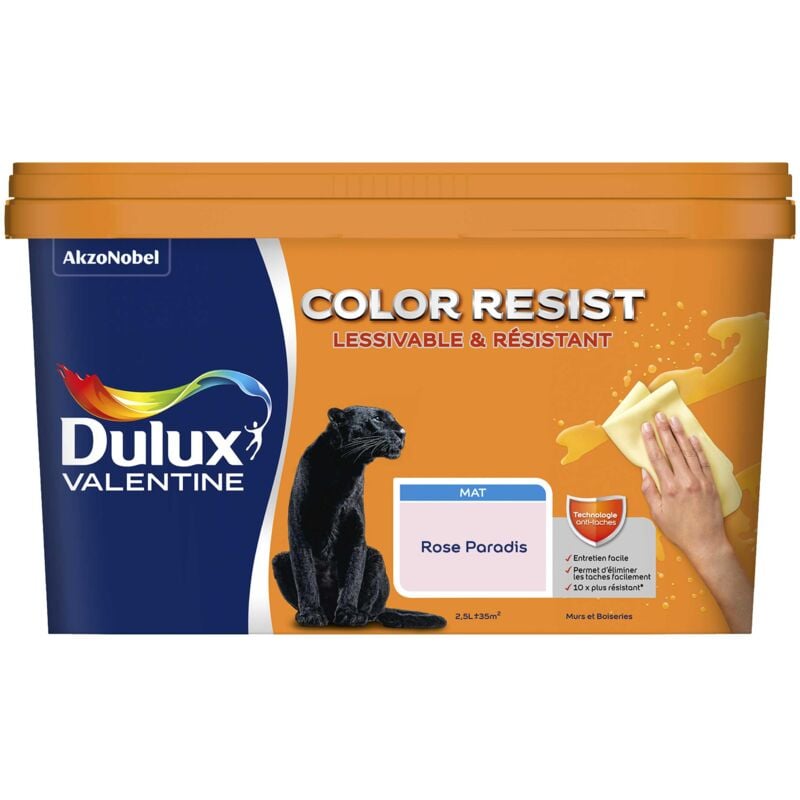 Peinture bicouche intérieure Color Resist Murs et Boiseries Mat Rose Paradis 2,5L - Dulux Valentine