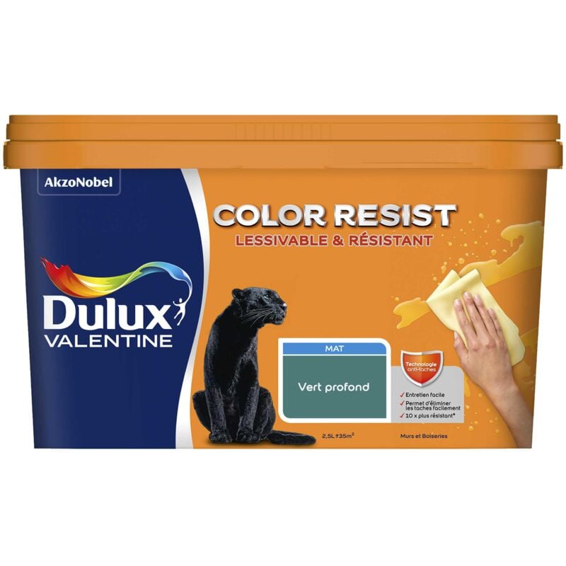Peinture bicouche intérieure Color Resist Murs et Boiseries Mat Vert Profond 2,5L Dulux Valentine