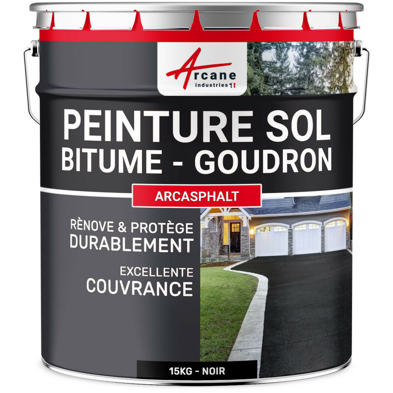 Arcane Industries - Peinture bitume goudron asphalte macadam résine sol extérieur béton enrobé rénov décoration arcasphalt - 15 kg (jusqu'à 30 m² en