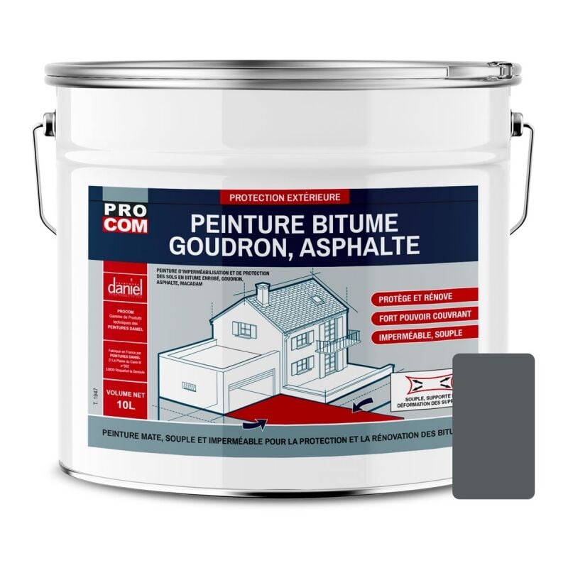 Peinture bitume, résine sol enrobé bitumeux, asphalte, goudron, macadam Procom 575d5e 10 litres