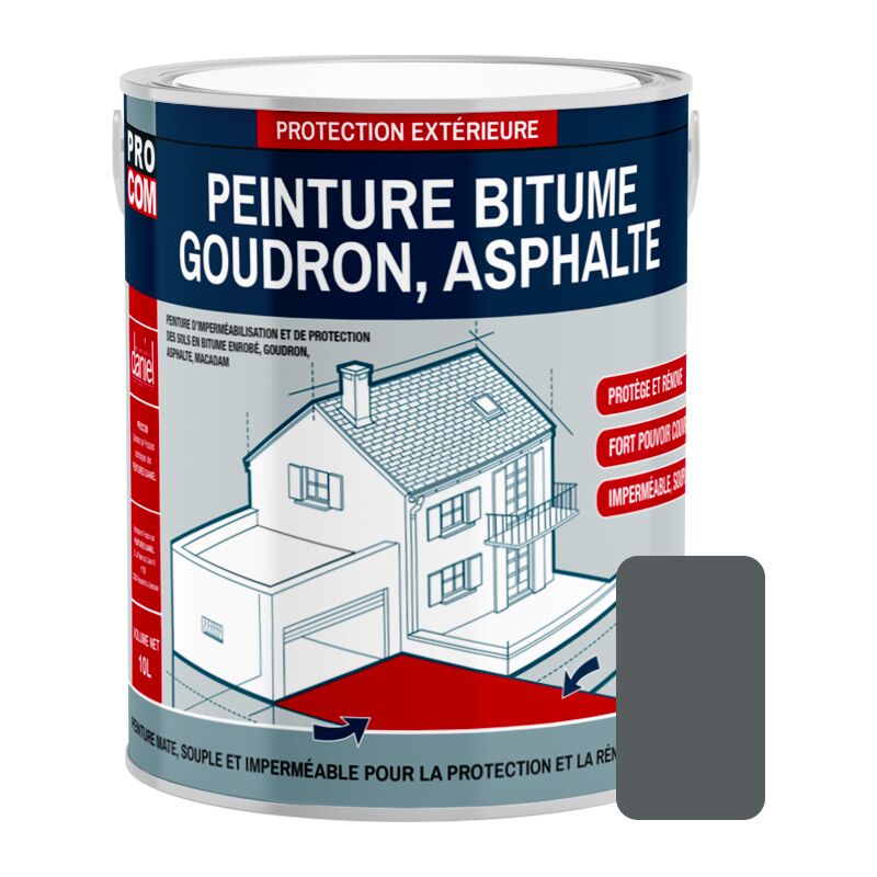 Peinture bitume, résine sol enrobé bitumeux, asphalte, goudron, macadam Procom 575d5e 2.5 litres
