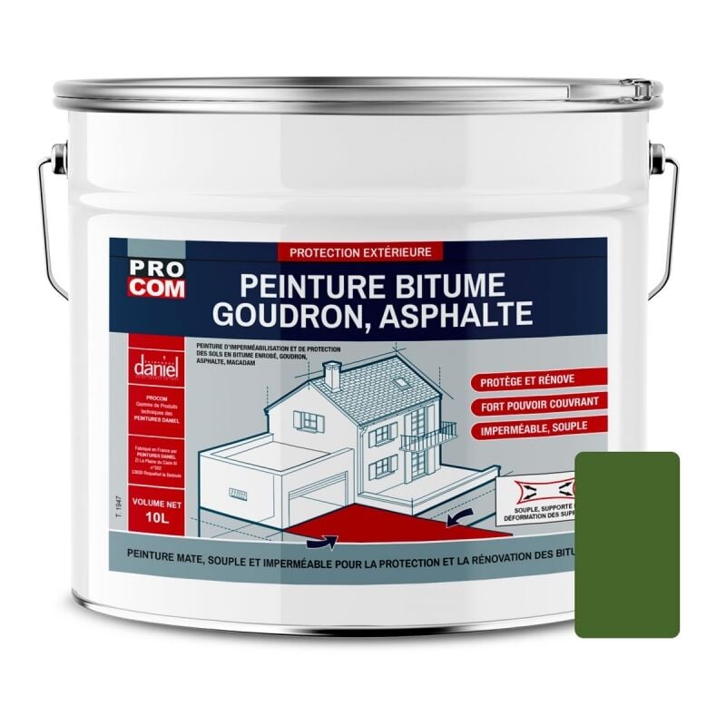 Peinture bitume, résine sol enrobé bitumeux, asphalte, goudron, macadam Procom 4b6331 10 litres