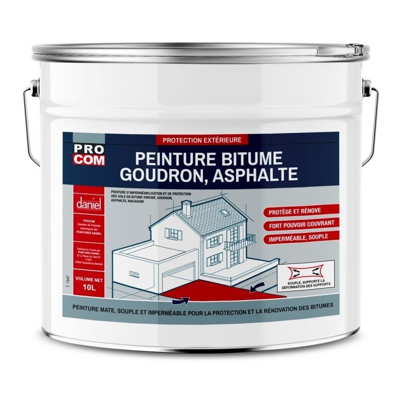 Peinture bitume, résine sol enrobé bitumeux, asphalte, goudron, macadam Procom ffffff 10 litres