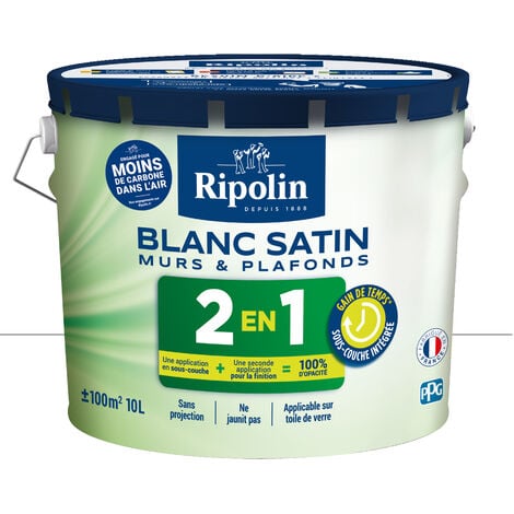 Peinture Blanc Satin pour Murs et Plafonds avec Sous-Couche Intégrée - 10L - Ripolin