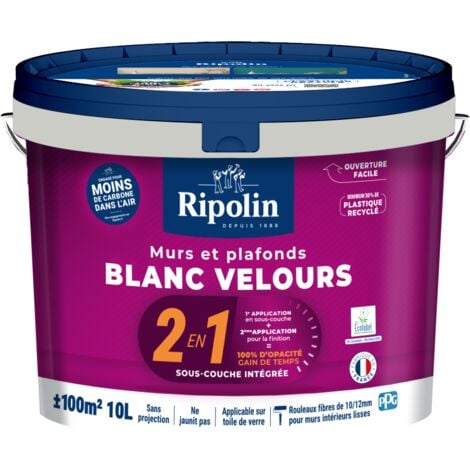 Peinture Blanc Velours pour Murs et Plafonds avec Sous-Couche Intégrée - 10L - Ripolin
