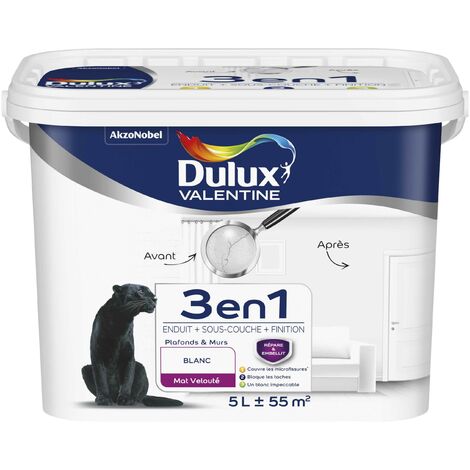 Peinture Blanche 3 en 1 avec enduit et sous-couche intégré - Dulux Valentine